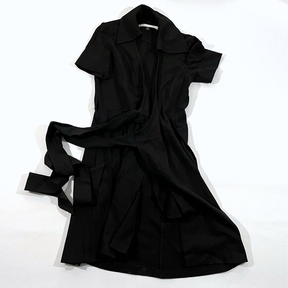 Diane Von Furstenberg Womens Short Sleeves Wrapped Tie Dress Black Size 2 - Picture 1 of 9